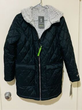 NWT Free Country PS  Chalet Cire Reversible Long Jacket Black with Sherpa Lining